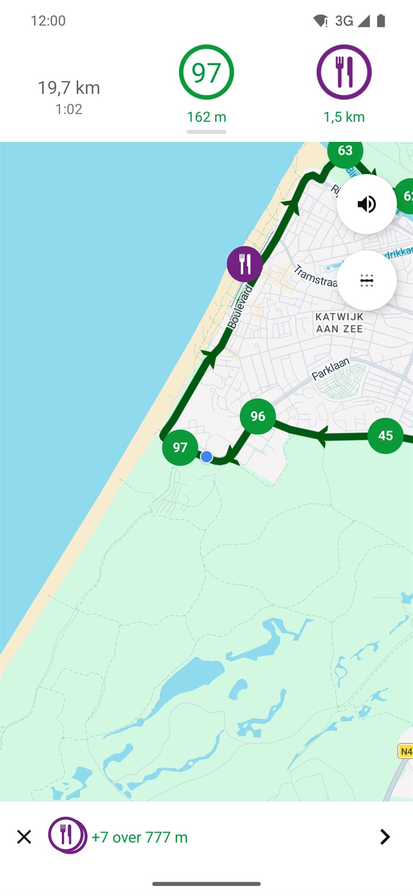 Navigationsansicht der App während der Fahrt