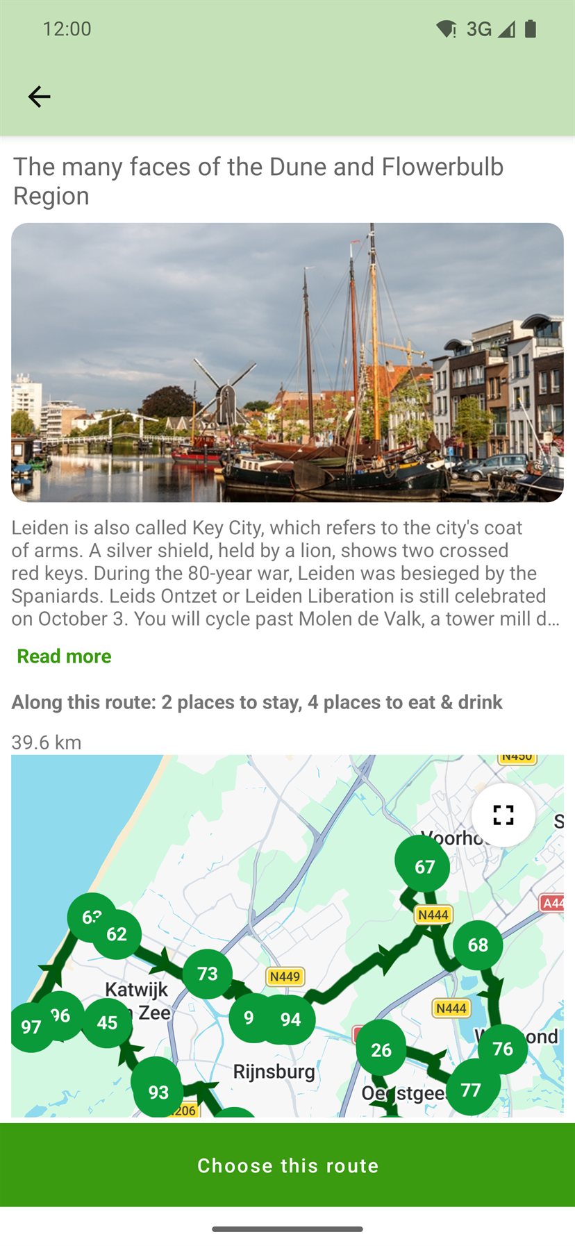 Route detail screen in the app